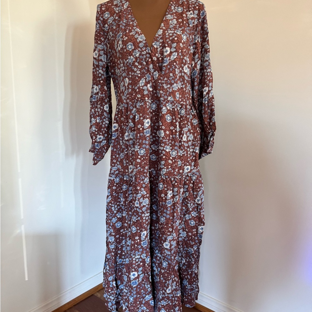 Madewell Red Bishop Sleeve V-Neck Maxi Sundress